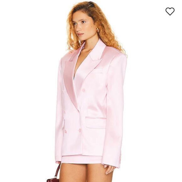 FINAL price HELSA Heavy Satin Double Breasted Jacket pale pink blazer Revolve L - Picture 2 of 15